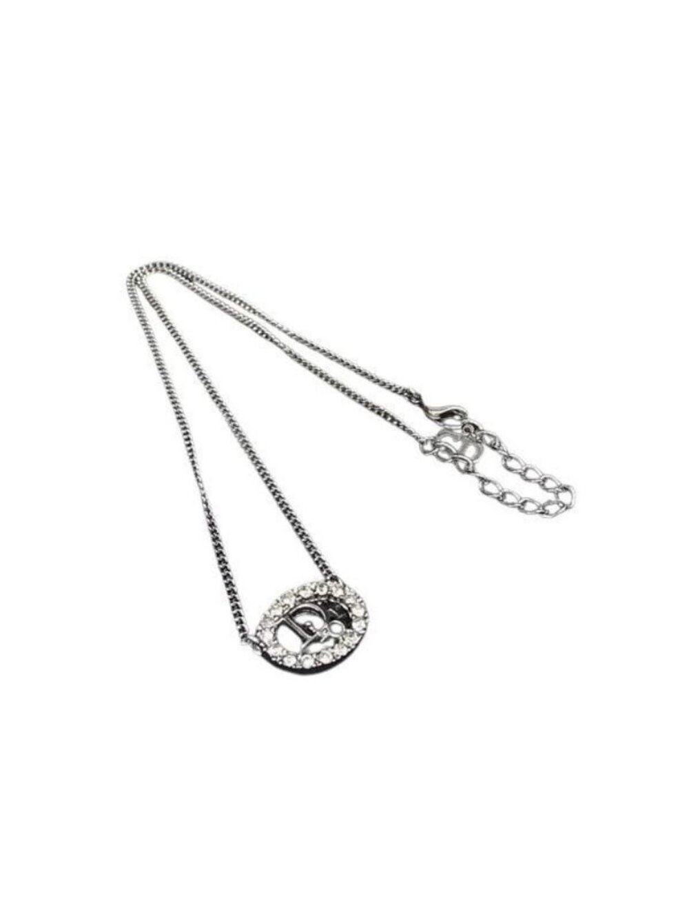 Dior Necklace Logo Silver Metal Rhinestone